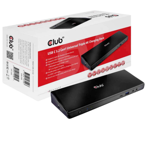 CLUB3D CSV-1562, Docking, USB 3.2 Gen 1 (3.1 Gen 1) Type-C, 3,5 mm, USB tipo A, USB tipo-C, Nero, Potenza
